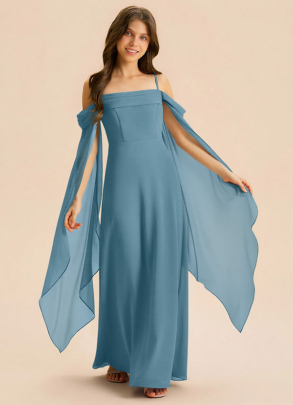 Azazie Moana Junior Linia A Pofałdowany Szyfon Długość podłogi Młodsza druhna Sukienka image1