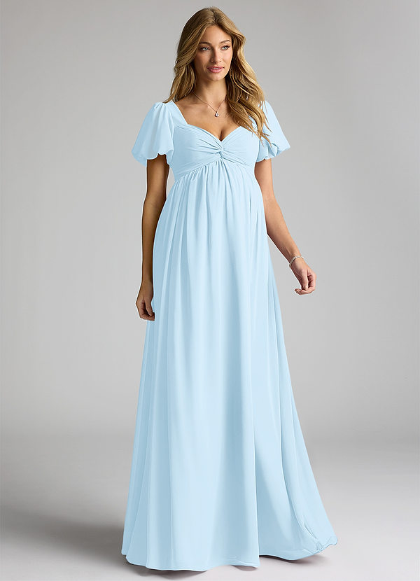 Azazie Madisynn Maternity Bridesmaid Dresses Bow Chiffon Floor-Length Dress image1