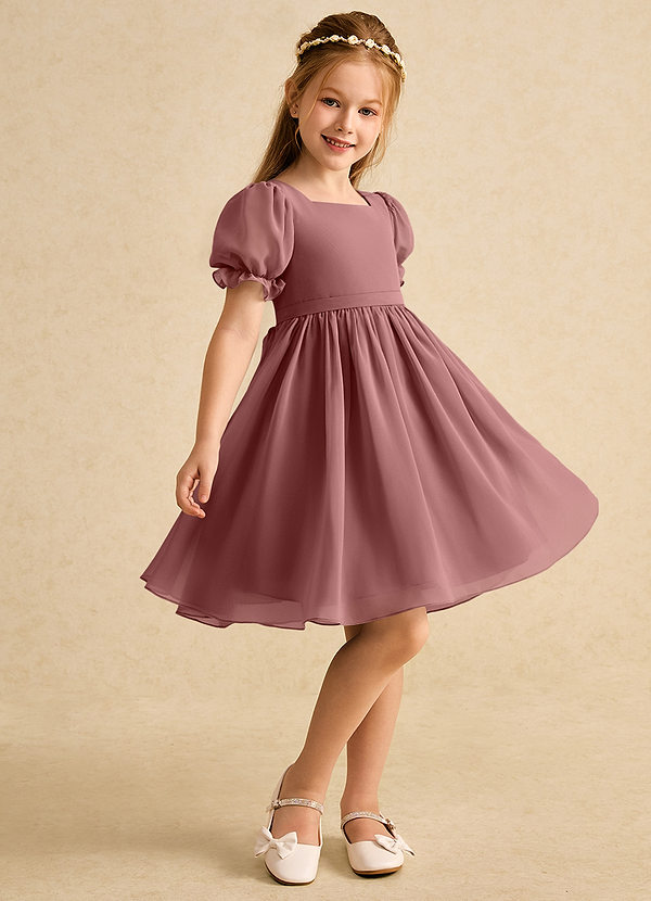 Azazie Jolie Blumenkinder Kleider A-Linie mit ärmel Chiffon Kleid Wüstenrose image1