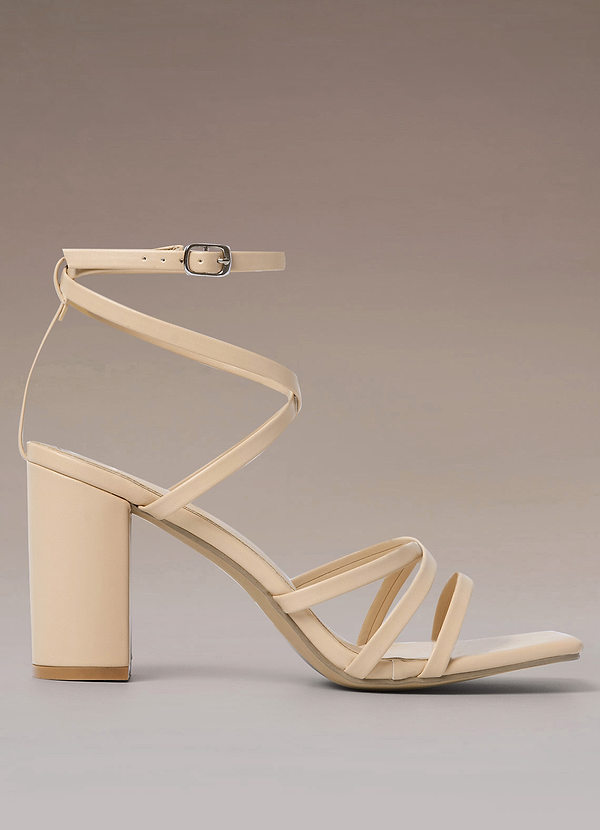 front Nude Cross Strappy Ankle Strap Heels