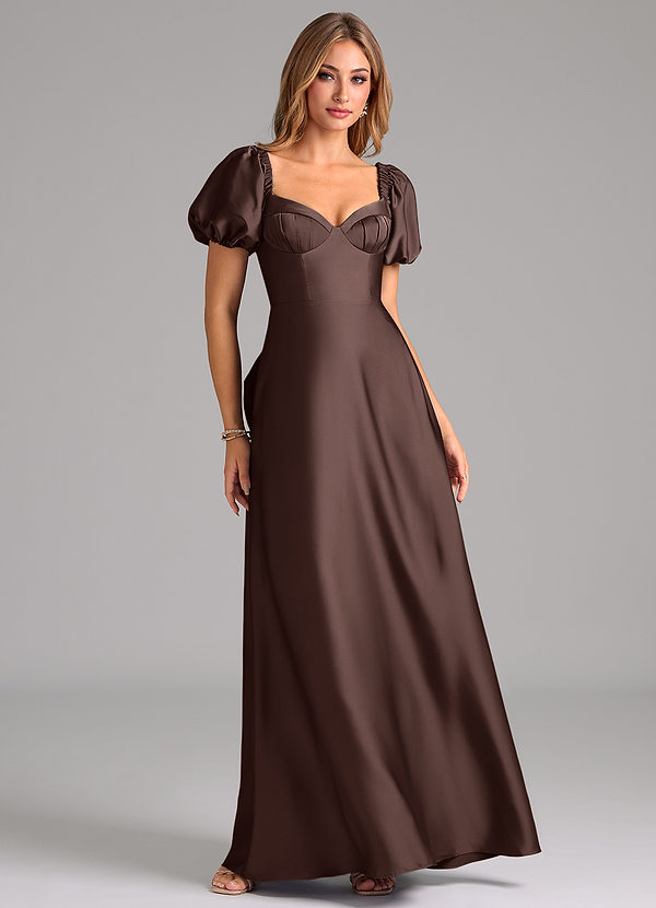 Azazie Fatima Bridesmaid Dresses Ganache A-Line Sweetheart Neckline Stretch Satin Dress image1