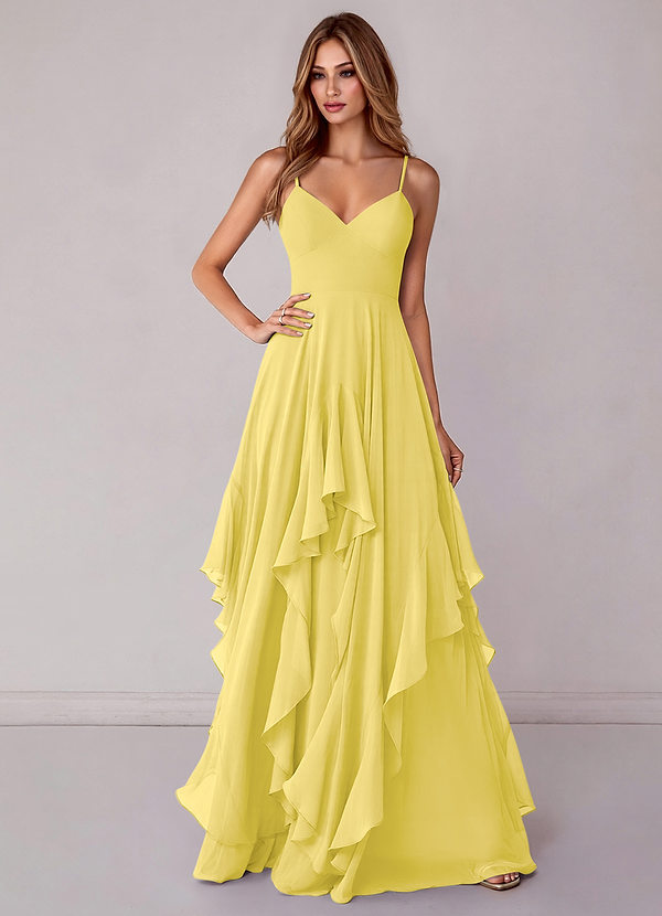 Azazie Zaina Brautjungfernkleider A-Linie Chiffon Kleid Kanarienvogel image1