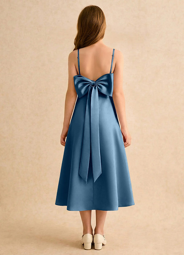 Azazie Jaella Girls Formal Blomsterpigekjoler A-Line Plisseret Mat satin Te-længde Kjole image1