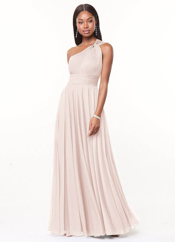 Azazie Charlize Bridesmaid Dresses A-Line One Shoulder Mesh Floor-Length Dress image1
