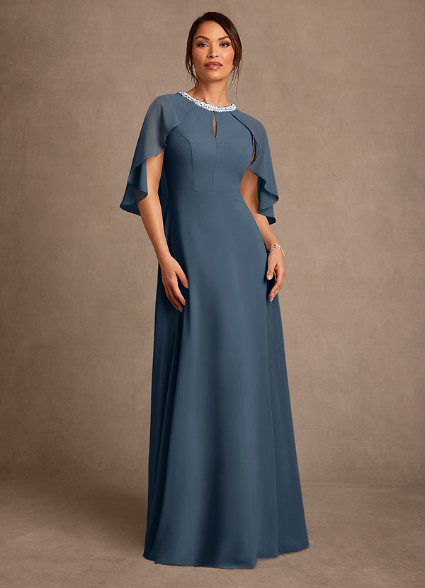 Azazie Winnifred 신부의 어머니 드레스 A라인 구슬 쉬폰 플로어 길이 드레스 image1