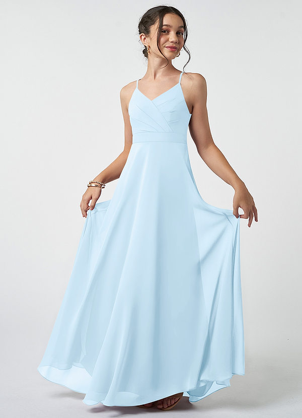 Azazie Avelina Junior Sky Blue A-Line Pleated Chiffon Dress image1
