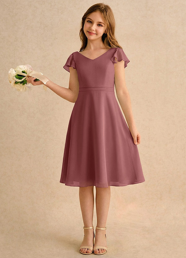 Azazie Narin Girls Formal Blomsterpigekjoler A-Line med ærmer Chiffon Knælængde Kjole image1