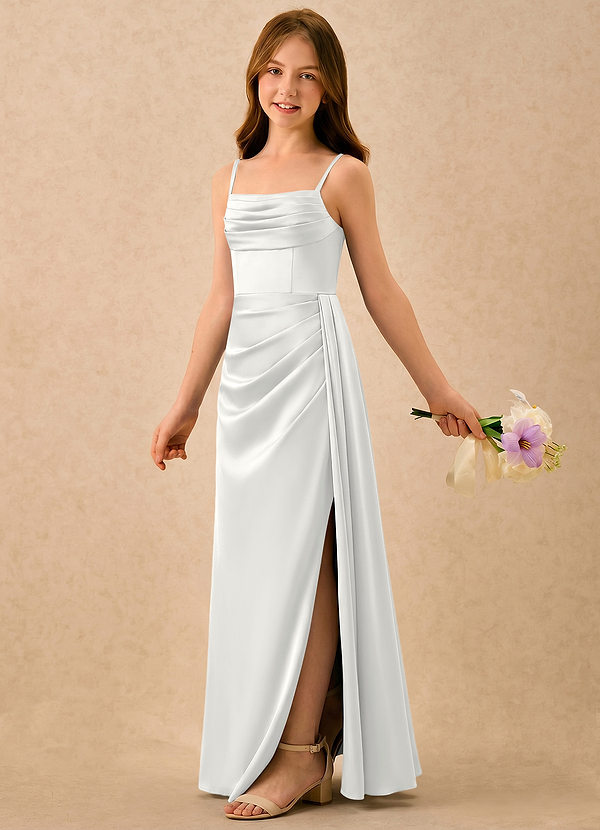 Azazie Shyla Girls Formal Bloemenmeisjesjurken Kolom Jurk van Stretch Satijn Geplooid Wit image1