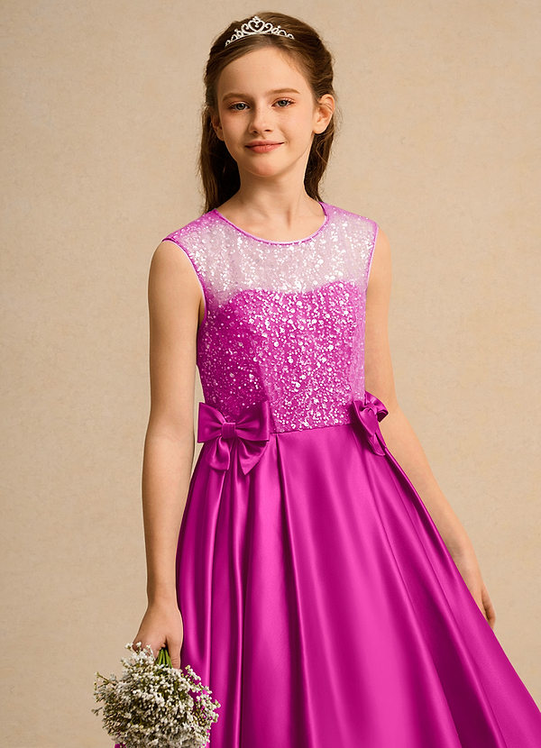 Azazie Candy Girl Flower Girl Dresses Fuchsia Ball-Gown Bow Matte Satin Dress image1