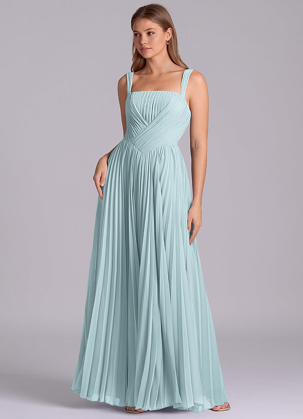 Azazie Mina Bruidsmeisjes Jurken Jurk van Chiffon met A-Lijn Geplooid De Nevel image1