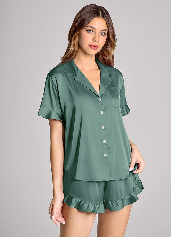 front Eucalipto Conjunto de pijama de manga corta con volantes