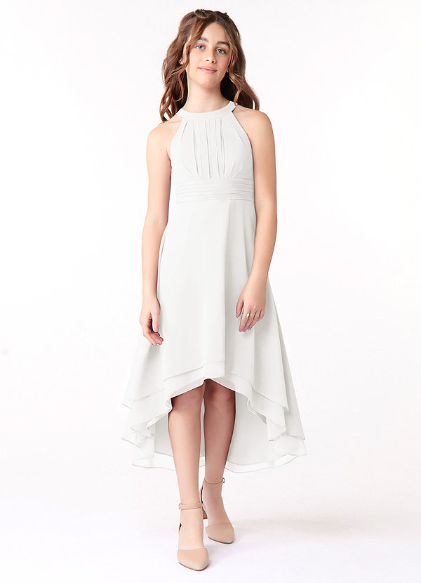 Azazie Linna A-Line Pleated Chiffon Asymmetrical Junior Bridesmaid Dress image1