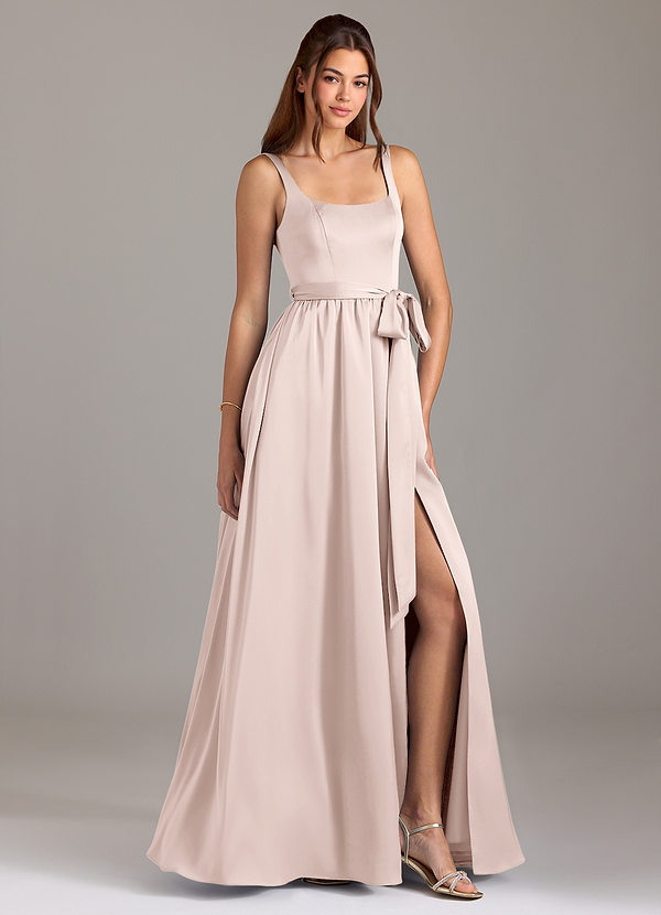 Azazie Elliott Vestidos Dama de Honor Vestido de Rosa Rubor de Satén Elástico de Corte en A con Con bolsillos image1