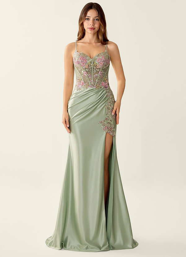 Araminta Sage V-neck Mermaid Lace Up Back Mermaid Prom Dress image1