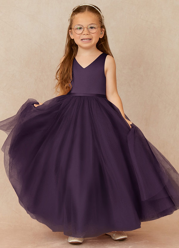 Azazie Marybell Flower Girl Dresses Plum A-Line Bow Tulle Dress image1