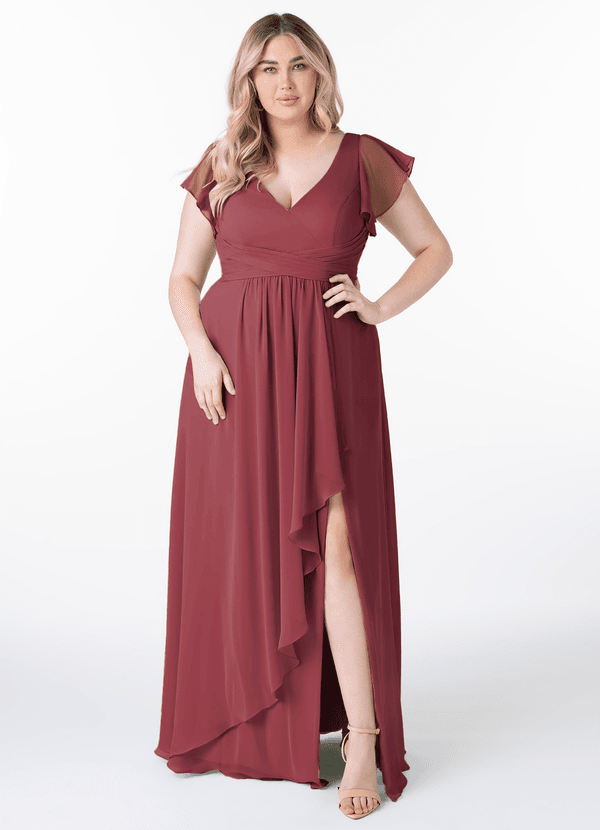 Azazie Omari Bridesmaid Dresses Merlot A-Line Chiffon Dress image1