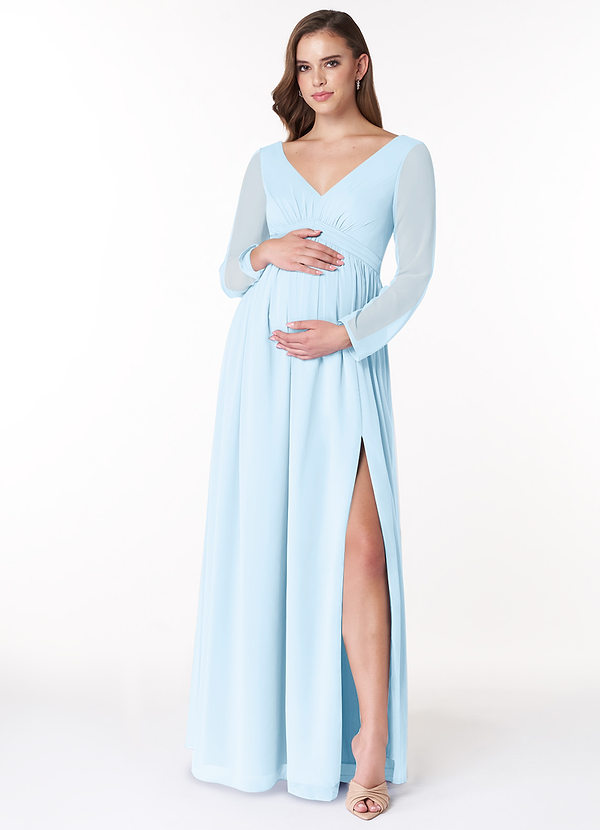 Azazie Teton Maternity Bridesmaid Dresses A-Line Long Sleeve Chiffon Floor-Length Dress image1