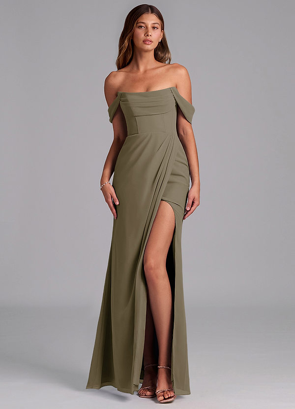 Azazie Johana Bruidsmeisjes Jurken Converteerbaar Jurk van Chiffon met Zeemeermin Off the Shoulder Wilgengroen image1