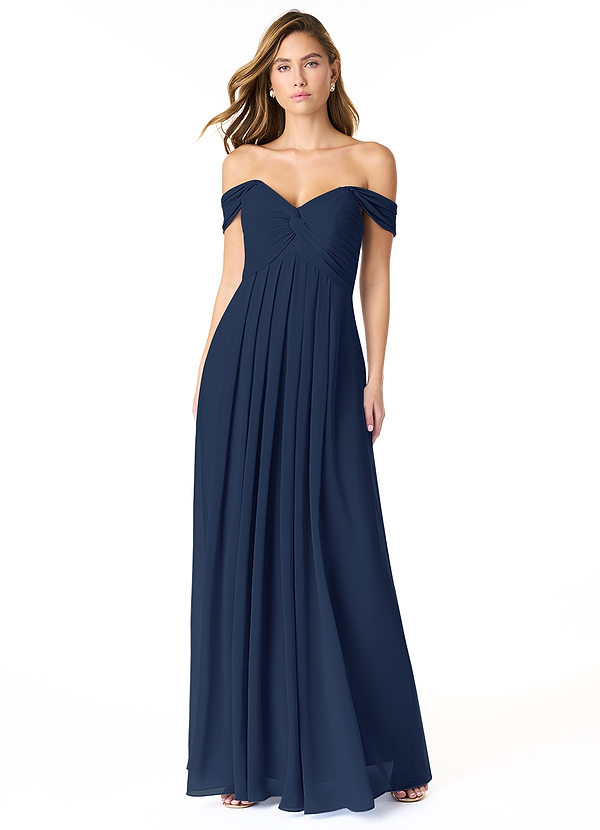 Azazie Kaitlynn Bridesmaid Dresses Dark Navy Empire Ruched Chiffon Convertible Dress image1