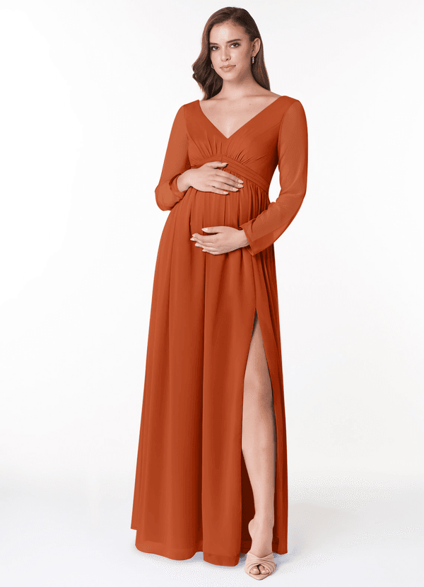 Azazie Teton Abiti da damigella premaman Abito A-Line Manica Lunga Chiffon Floor-Length image1