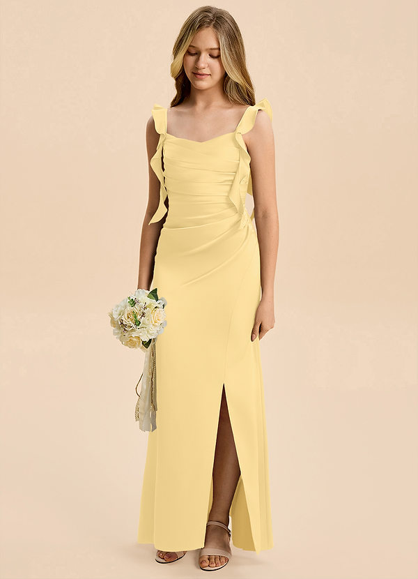 Azazie Jessamine Junior Butter A-Line Ruched Stretch Satin Dress image1