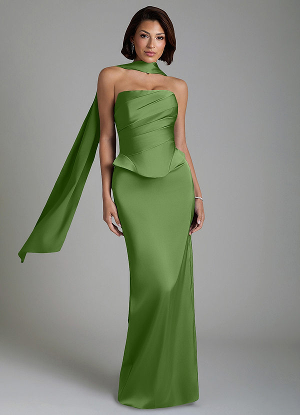 Azazie Harlow Bridesmaid Dresses Basil Sheath Corset Stretch Satin Dress image1