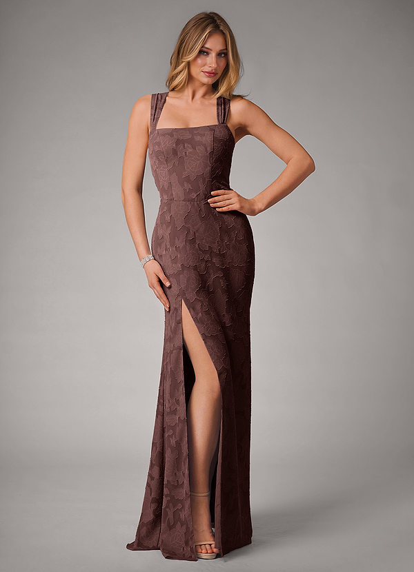 Azazie Luci Bruidsmeisjes Jurken Converteerbaar Jurk van Bloemen Burn-out met Zeemeermin Geplooid Espresso image1