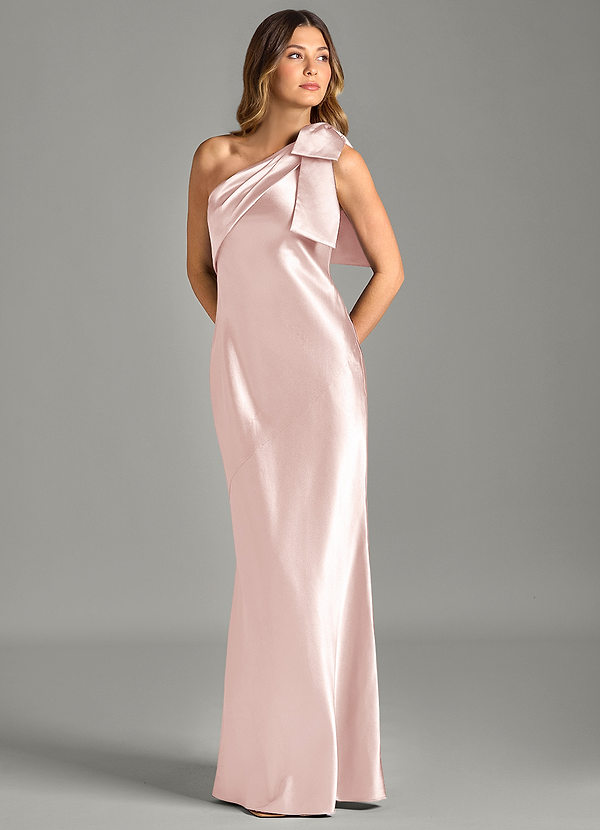 Azazie Yuanna Brudtärneklänningar Klä av Sjöjungfru i Metallisk satin Ena axeln Rodnande Rosa image1