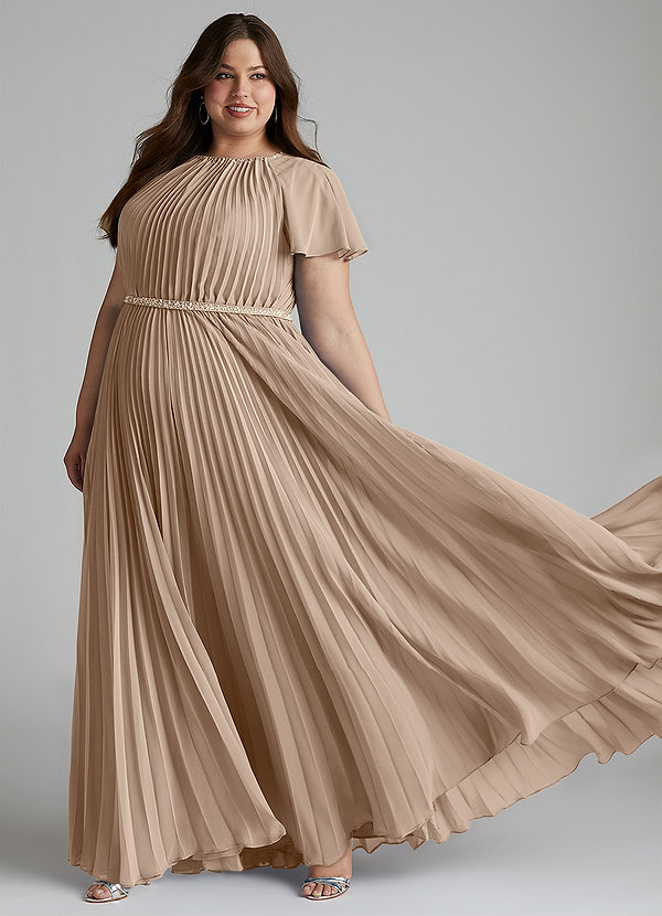 Azazie Kara Modest Bridesmaid Dresses A-Line Pleated Chiffon Floor-Length Dress image1