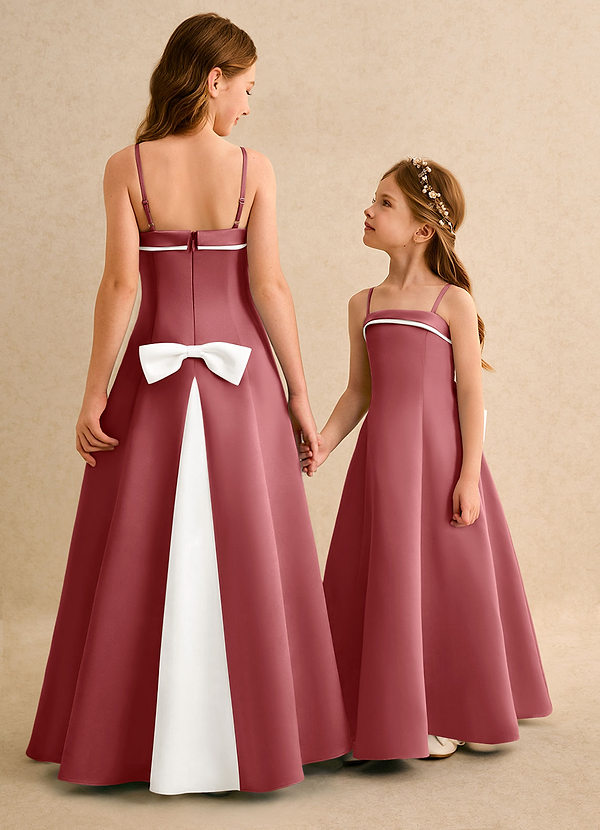 Azazie Izel Girls Formal Vestidos de Niña de Flores Vestido de Marfil Rosa Antiguo de Satin Mate de Corte en A con Plisado image1