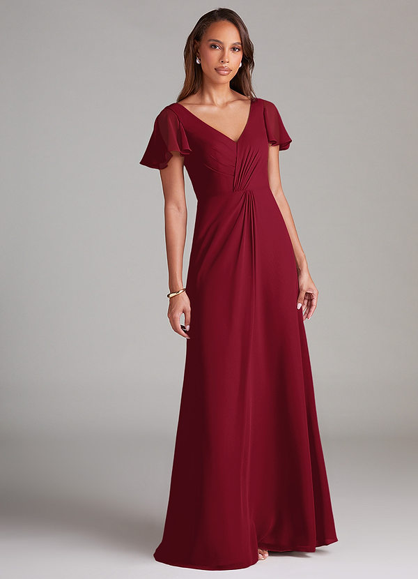 Azazie Soren Bridesmaid Dresses Burgundy A-Line Ruched Chiffon Dress image1