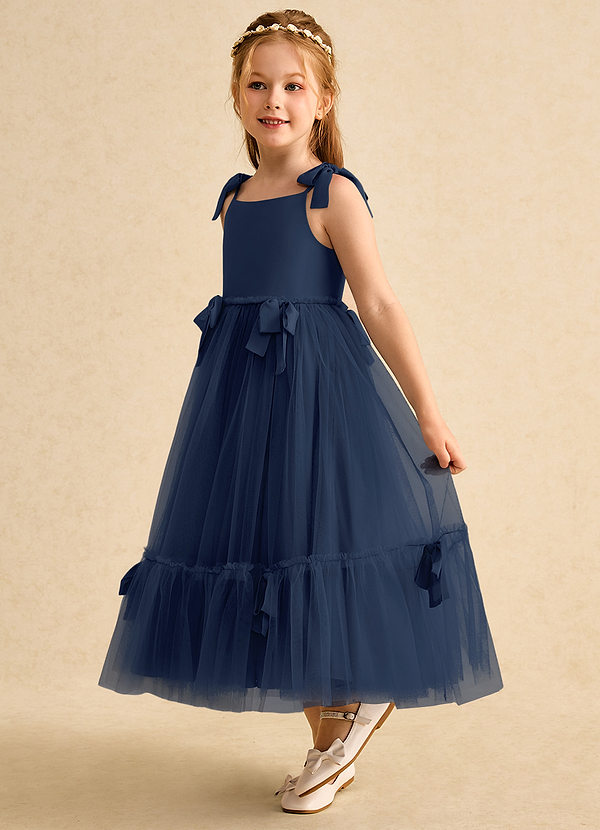 Azazie Jaci Blumenkinder Kleider A-Linie Spaghetti Riemen Chiffon Kleid Dunkelmarine image1
