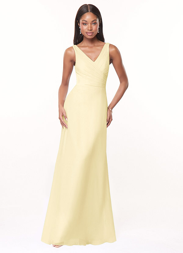 Azazie Nala Bridesmaid Dresses Lemon Sorbet A-Line Pleated Chiffon Dress image1