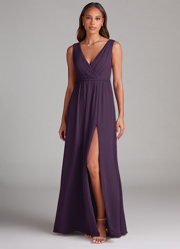 Azazie Tanicia Bridesmaid Dresses Plum A-Line Pleated Chiffon Dress image1