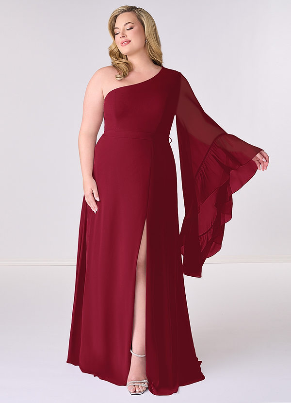 Barbie ♥ Azazie Bridesmaid Dresses Burgundy A-Line Long Sleeve Chiffon Dress image1
