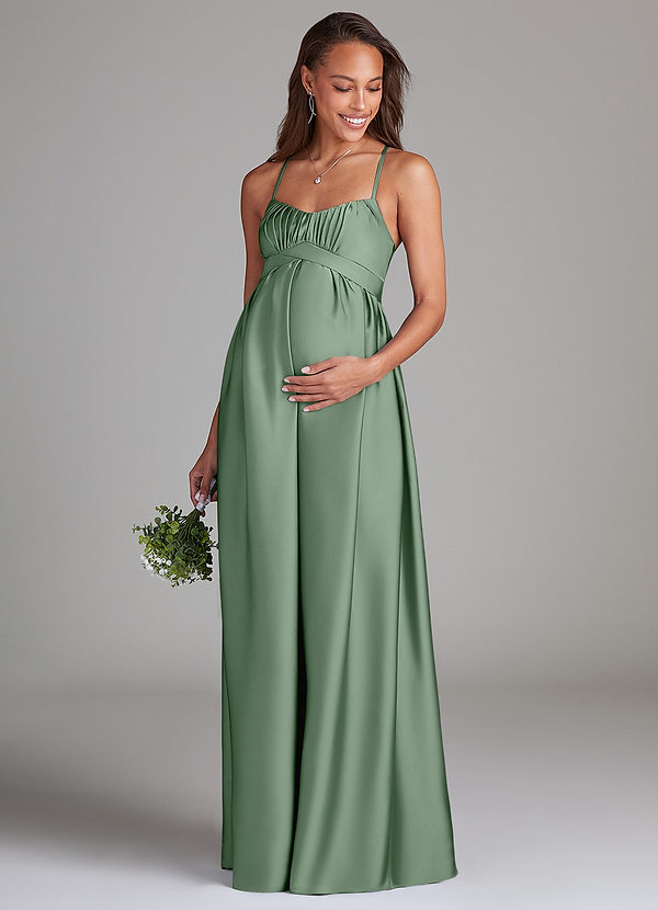Maternity Gown Dessy Maternity Azazie A-Line Sweetheart Floor-Length  Stretch Satin Maternity Bridesmaid Dresses Matcha