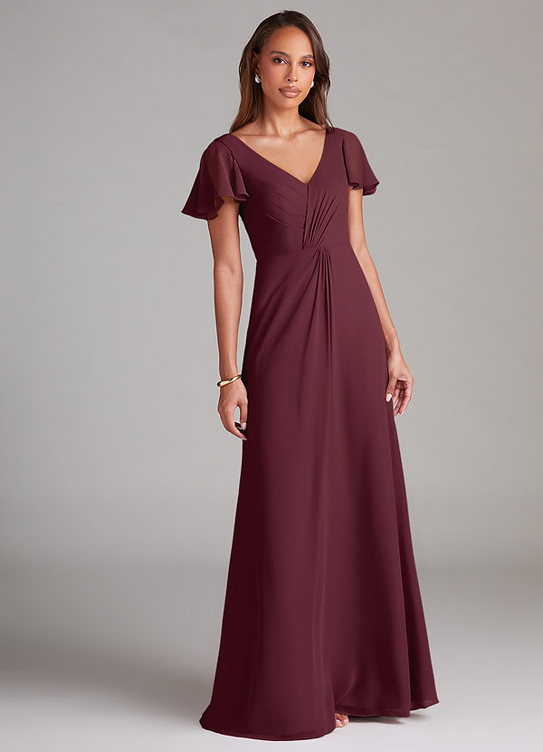 Azazie Soren Bridesmaid Dresses Cabernet A-Line Ruched Chiffon Dress image1