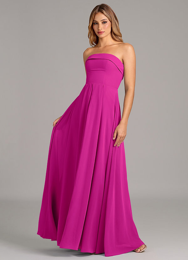 Azazie Lucienne Bridesmaid Dresses Fuchsia A-Line Strapless Chiffon Convertible Dress image1