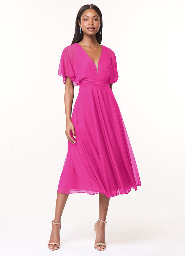 Azazie Tinsley Brautjungfernkleider A-Linie Plissee Gittergewebe Kleider Fuchsia image1