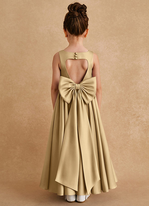 Azazie Bettie Flower Girl Dresses Gold A-Line Bow Matte Satin Dress image1
