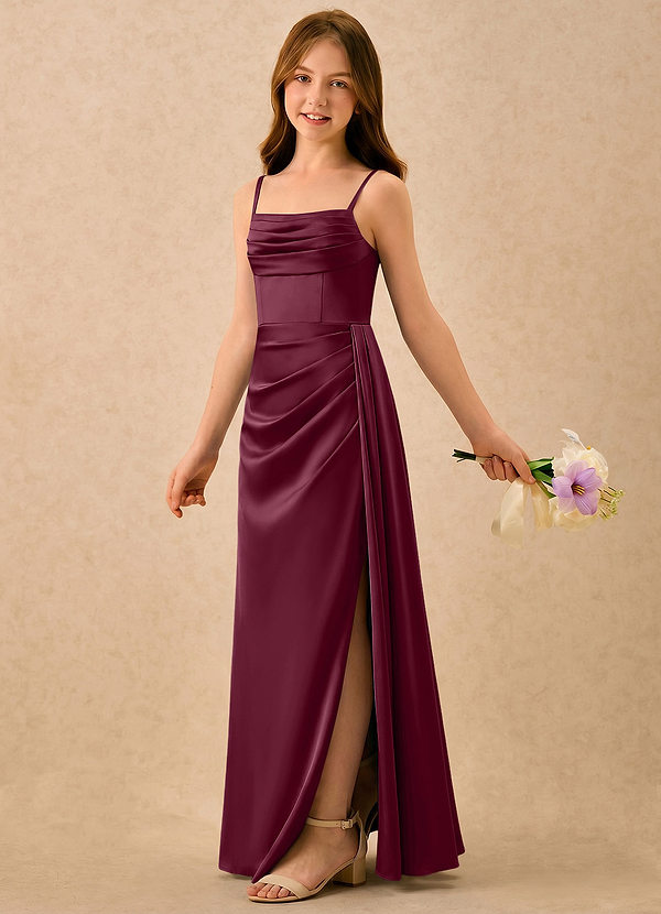 Azazie Shyla Girls Formal Bloemenmeisjesjurken Kolom Jurk van Stretch Satijn Geplooid Moerbei image1