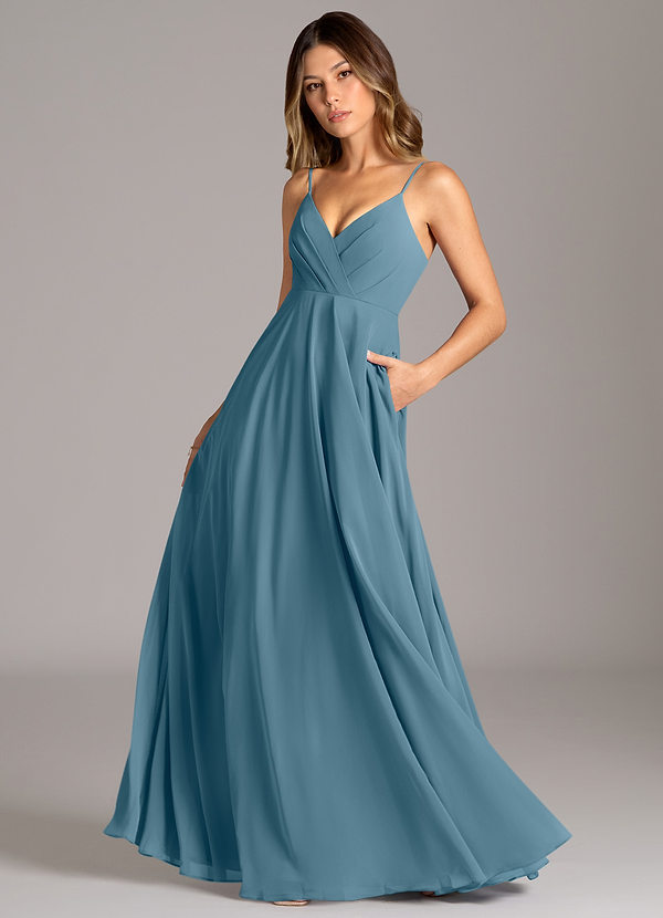 Azazie Amani Suknie dla druhen Linia A Pofałdowany Szyfon Do ziemi Sukienka image1