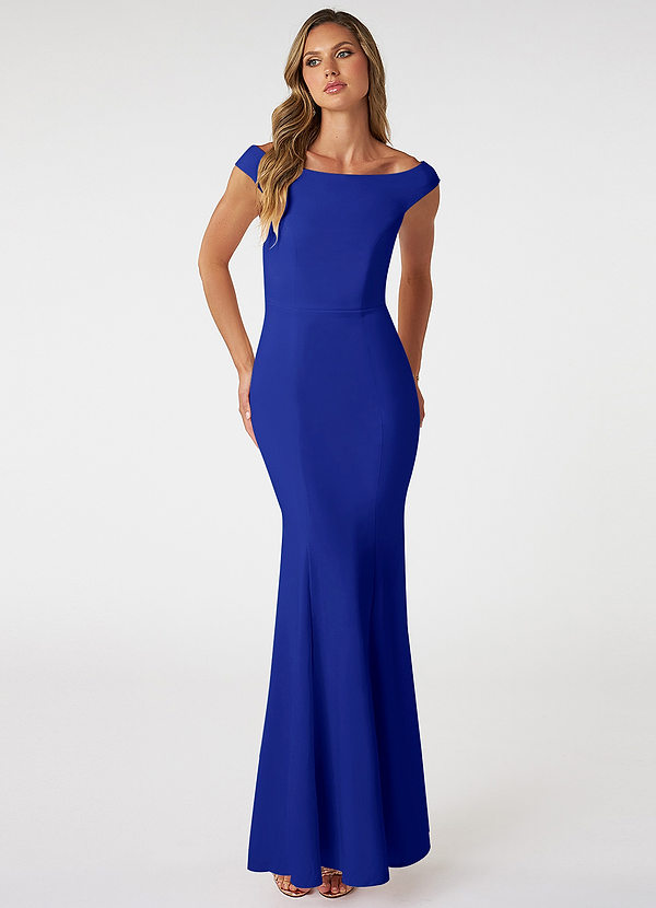 Azazie Nicolina Bridesmaid Dresses Royal Blue Mermaid Square Neckline Stretch Crepe Dress image1