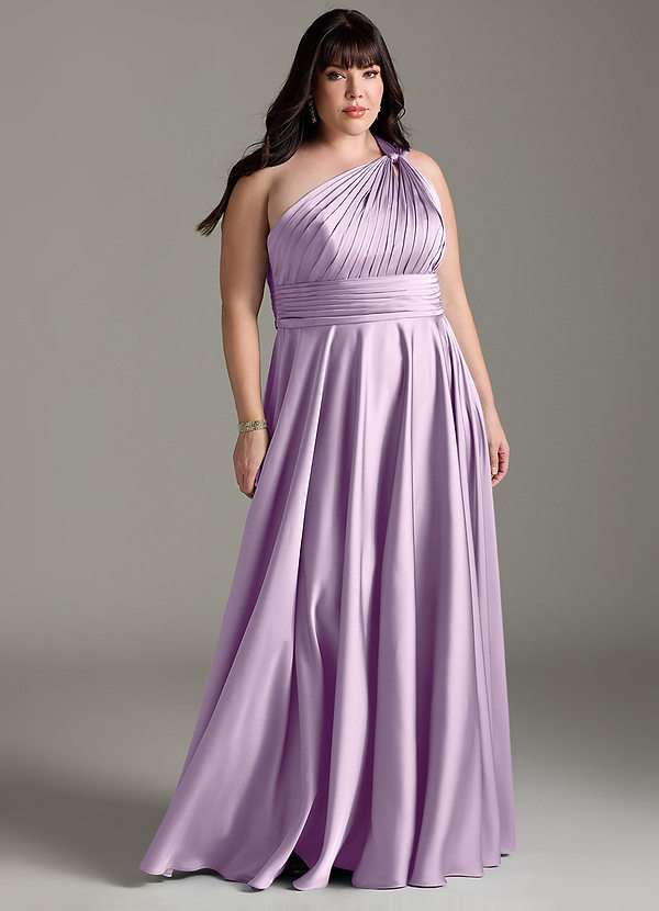 Azazie Charlize Bridesmaid Dresses Frosted Lilac A-Line One Shoulder Stretch Satin Dress image1