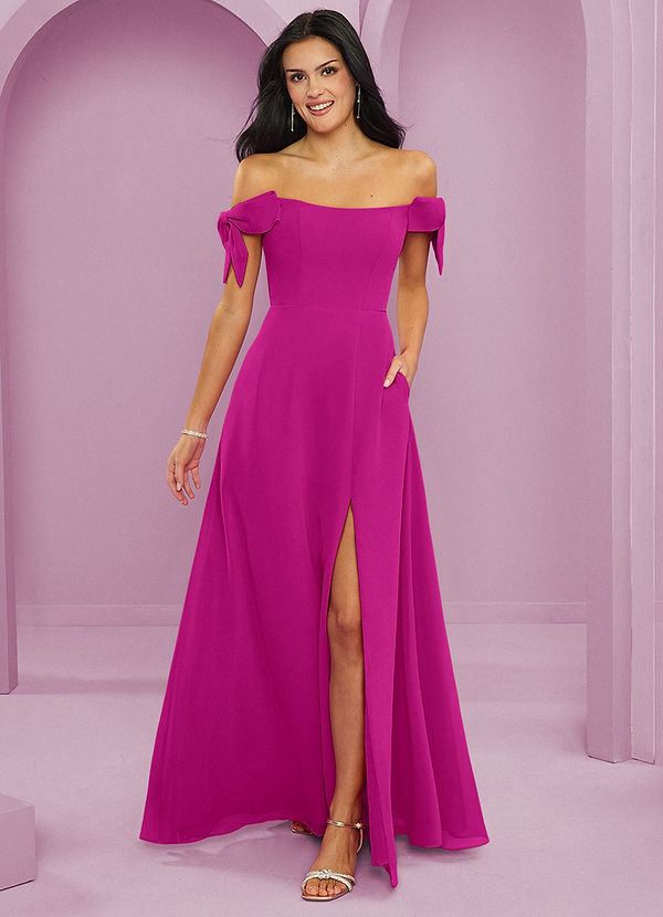 Barbie ♥ Azazie Vestidos Dama de Honor Vestido de Fucsia de Gasa de Corte en A Convertible con Vestidos sin tirantes image1