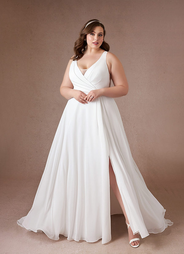 Azazie Estelle Wedding Dresses Diamond White A-Line Pleated Chiffon Dress image1