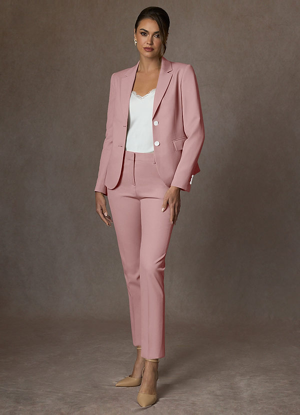 front Whitney Dusty Rose Structured Stretch Full Length Pants Suit