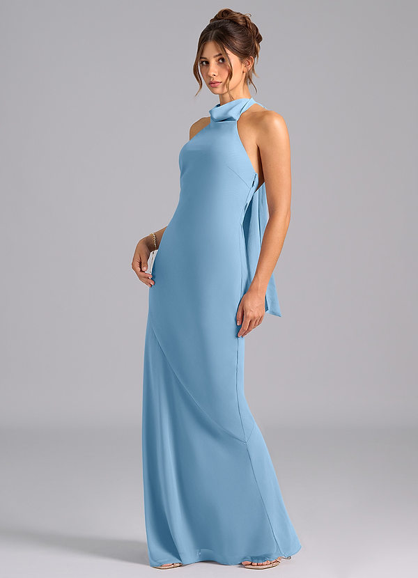 Azazie Velli Bridesmaid Dresses Steel Blue Mermaid Bow Chiffon Dress image1