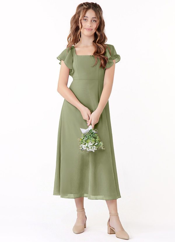 Azazie Bondi Junior Klä av A-Line i Chiffong Rynkad image1