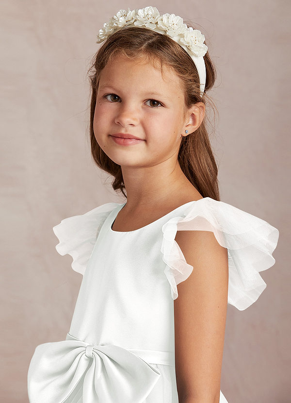 Azazie Midna Flower Girl Dresses Ivory A-Line with Sleeves Tulle Dress image1